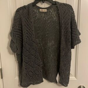 Hollister Crocheted Knit Swing Open Cardigan Sweater S/S  gray‎ Women's XS/S